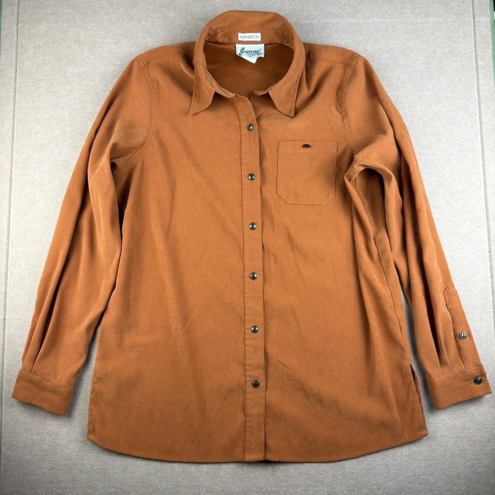 Vintage Joanna Shirt Women M Rust Brown Long Sleeve Stretch Button Up Fall Top